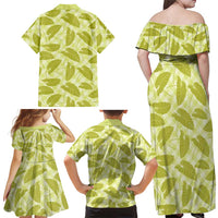 Lime Green Hawaii Kalo Palaka Motifs Family Matching Off Shoulder Maxi Dress and Hawaiian Shirt Hawaiian Taro Leaves Elegant Vibes LT14 - Polynesian Pride
