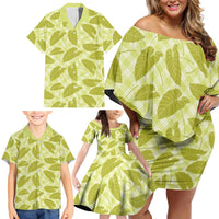 Lime Green Hawaii Kalo Palaka Motifs Family Matching Off Shoulder Short Dress and Hawaiian Shirt Hawaiian Taro Leaves Elegant Vibes LT14 - Polynesian Pride