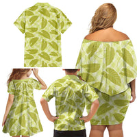 Lime Green Hawaii Kalo Palaka Motifs Family Matching Off Shoulder Short Dress and Hawaiian Shirt Hawaiian Taro Leaves Elegant Vibes LT14 - Polynesian Pride