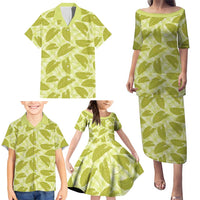 Lime Green Hawaii Kalo Palaka Motifs Family Matching Puletasi and Hawaiian Shirt Hawaiian Taro Leaves Elegant Vibes LT14 - Polynesian Pride