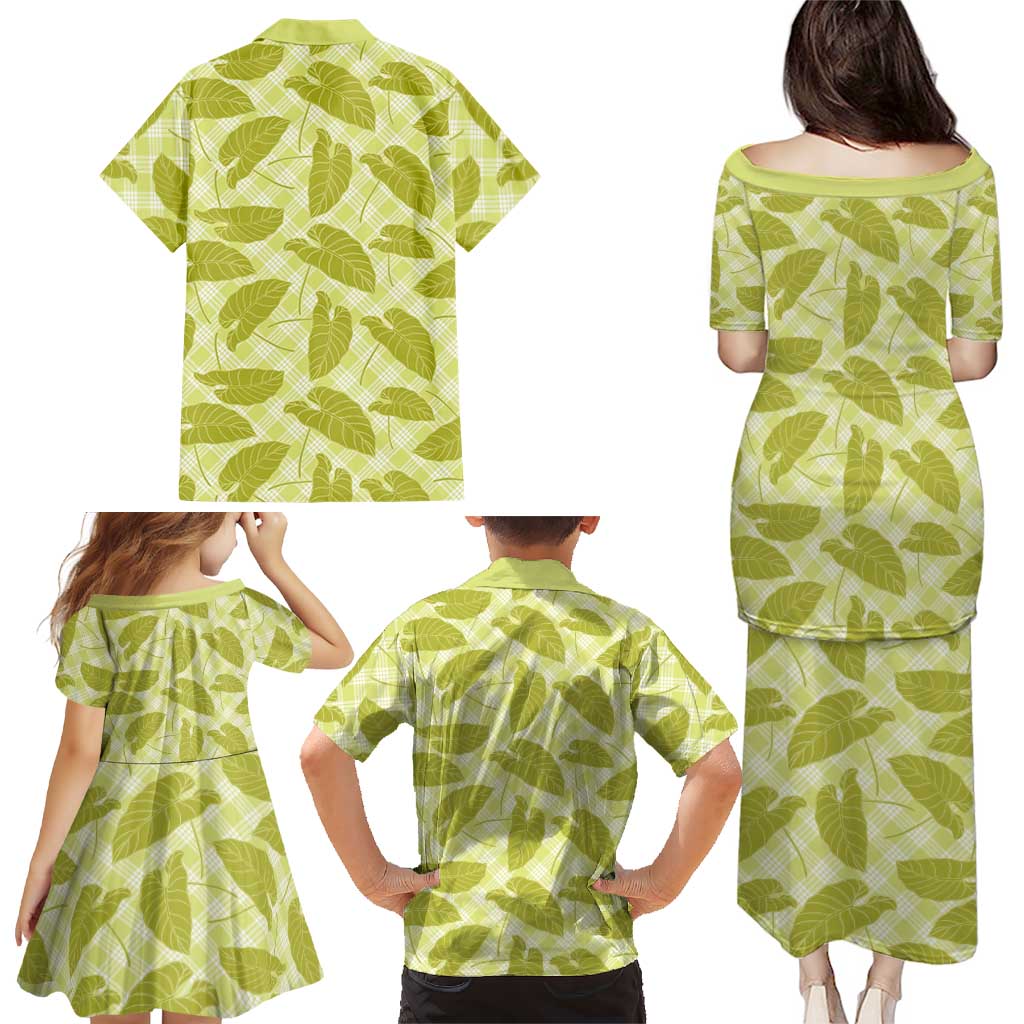 Lime Green Hawaii Kalo Palaka Motifs Family Matching Puletasi and Hawaiian Shirt Hawaiian Taro Leaves Elegant Vibes LT14 - Polynesian Pride