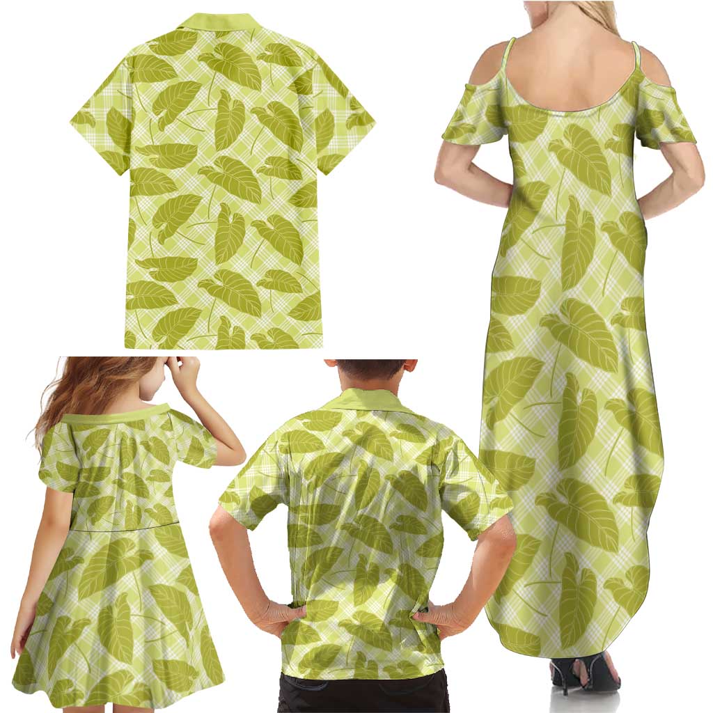 Lime Green Hawaii Kalo Palaka Motifs Family Matching Summer Maxi Dress and Hawaiian Shirt Hawaiian Taro Leaves Elegant Vibes LT14 - Polynesian Pride