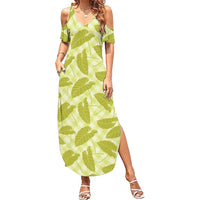 Lime Green Hawaii Kalo Palaka Motifs Family Matching Summer Maxi Dress and Hawaiian Shirt Hawaiian Taro Leaves Elegant Vibes LT14 Mom's Dress Lime Green - Polynesian Pride