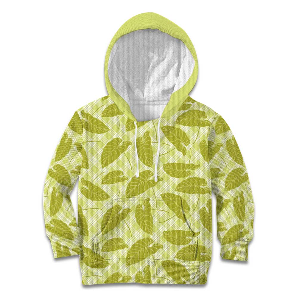 Lime Green Hawaii Kalo Palaka Motifs Kid Hoodie Hawaiian Taro Leaves Elegant Vibes LT14 Hoodie Lime Green - Polynesian Pride