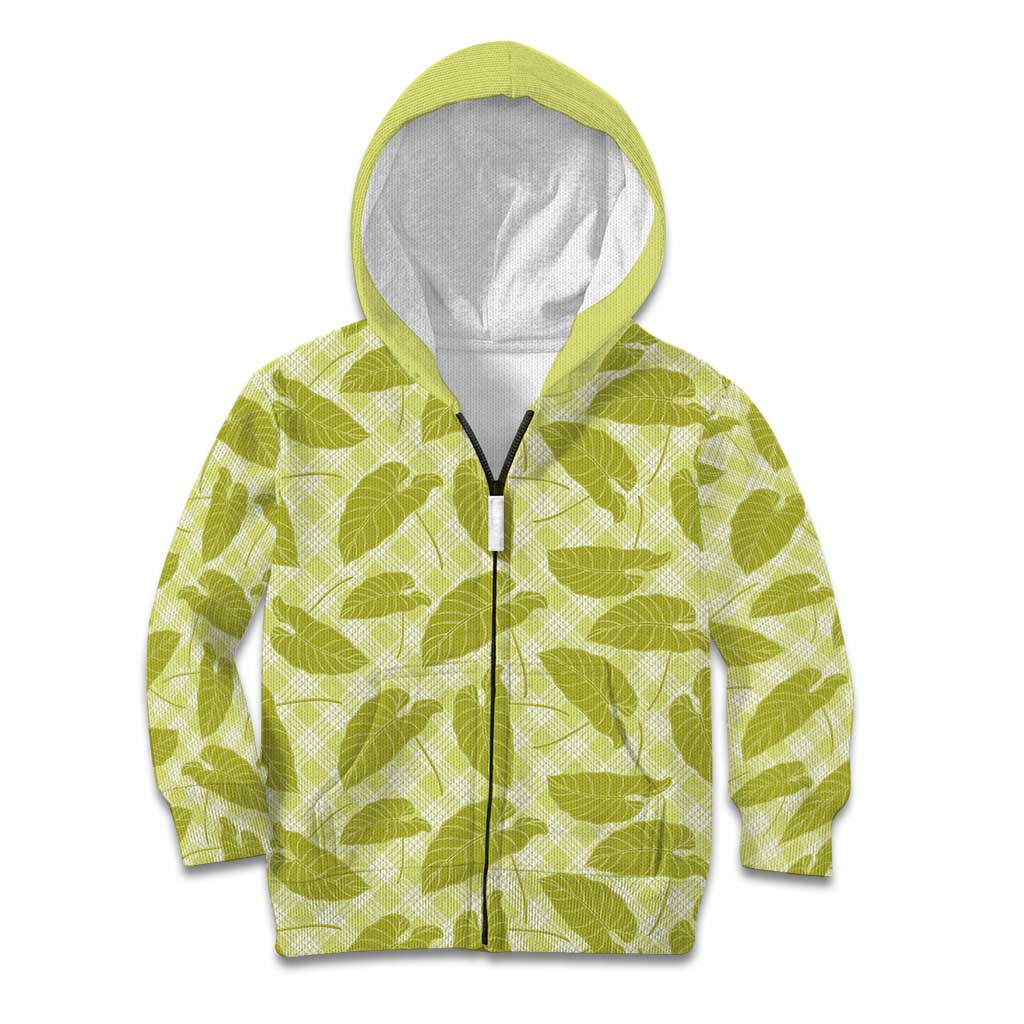 Lime Green Hawaii Kalo Palaka Motifs Kid Hoodie Hawaiian Taro Leaves Elegant Vibes LT14 Zip Hoodie Lime Green - Polynesian Pride