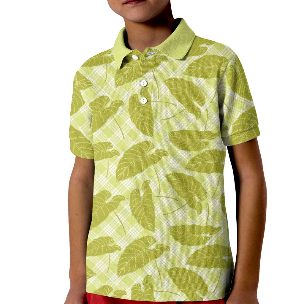 Lime Green Hawaii Kalo Palaka Motifs Kid Polo Shirt Hawaiian Taro Leaves Elegant Vibes LT14 Kid Lime Green - Polynesian Pride