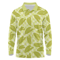 Lime Green Hawaii Kalo Palaka Motifs Long Sleeve Polo Shirt Hawaiian Taro Leaves Elegant Vibes LT14 Lime Green - Polynesian Pride