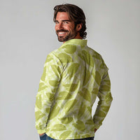 Lime Green Hawaii Kalo Palaka Motifs Long Sleeve Polo Shirt Hawaiian Taro Leaves Elegant Vibes LT14 - Polynesian Pride
