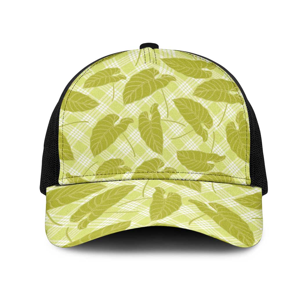 Lime Green Hawaii Kalo Palaka Motifs Mesh Trucker Cap Hawaiian Taro Leaves Elegant Vibes