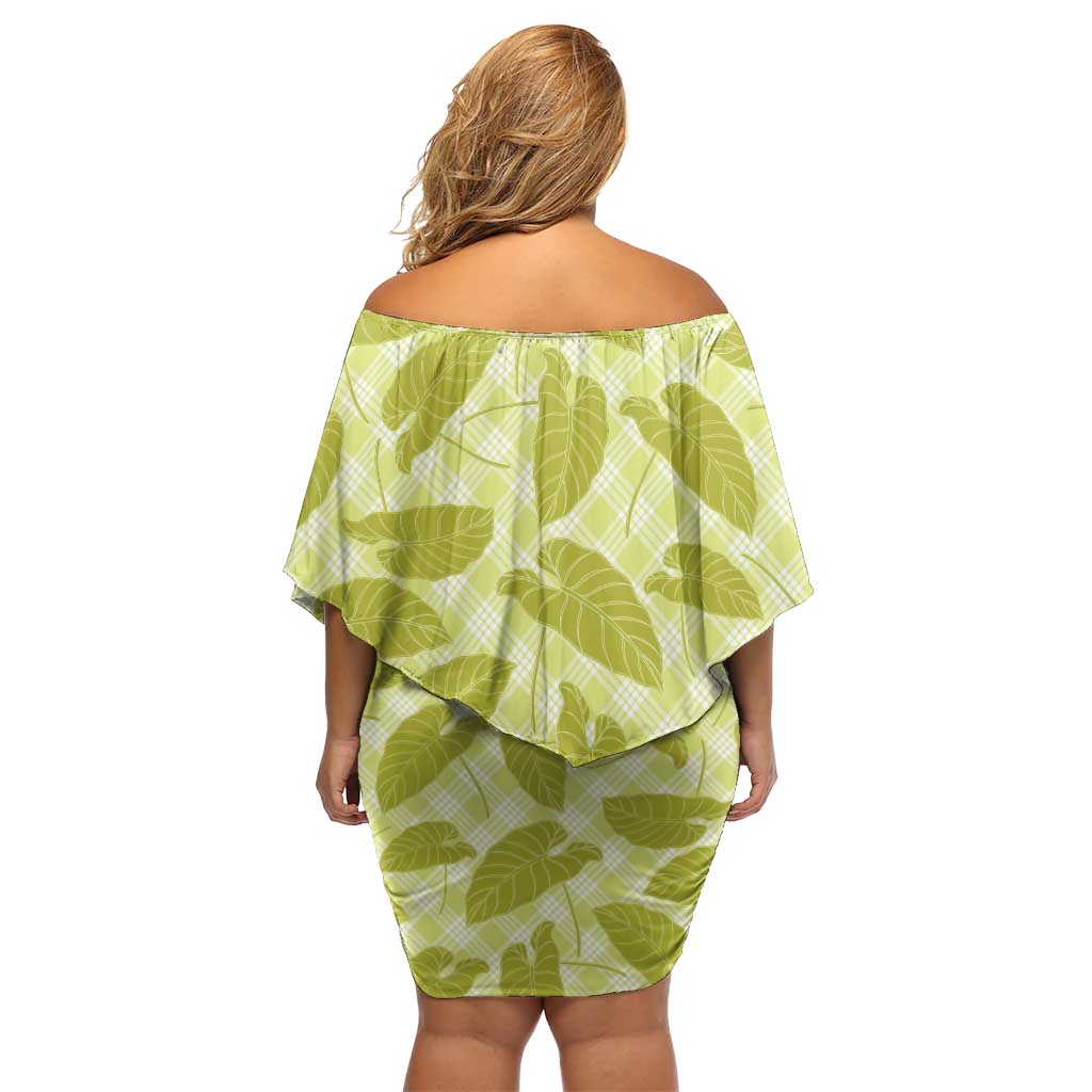 Lime Green Hawaii Kalo Palaka Motifs Off Shoulder Short Dress Hawaiian Taro Leaves Elegant Vibes - Polynesian Pride