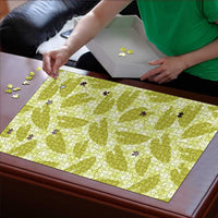 Lime Green Hawaii Kalo Palaka Motifs Puzzle Hawaiian Taro Leaves Elegant Vibes - Polynesian Pride