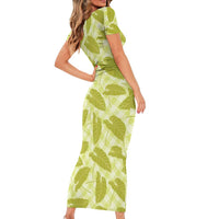 Lime Green Hawaii Kalo Palaka Motifs Short Sleeve Bodycon Dress Hawaiian Taro Leaves Elegant Vibes LT14 - Polynesian Pride