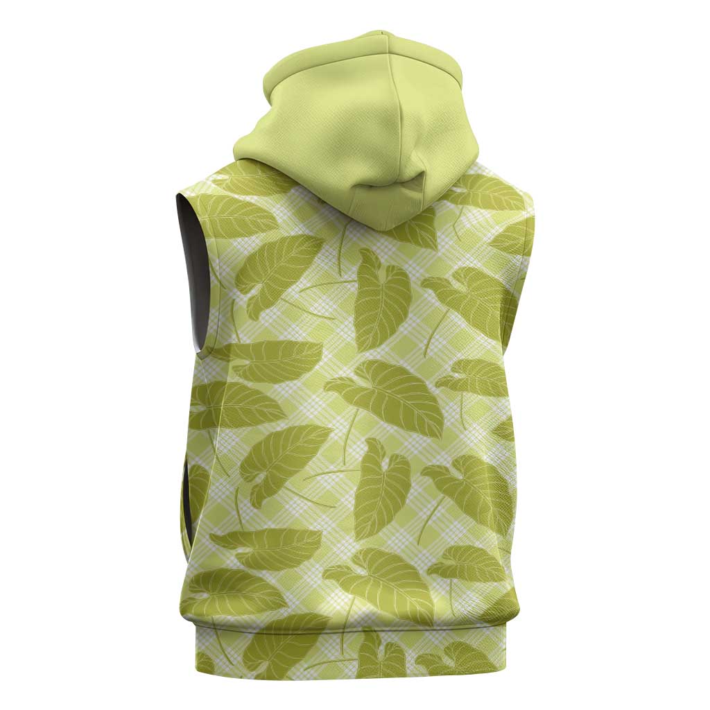 Lime Green Hawaii Kalo Palaka Motifs Sleeveless Hoodie Hawaiian Taro Leaves Elegant Vibes LT14 - Polynesian Pride