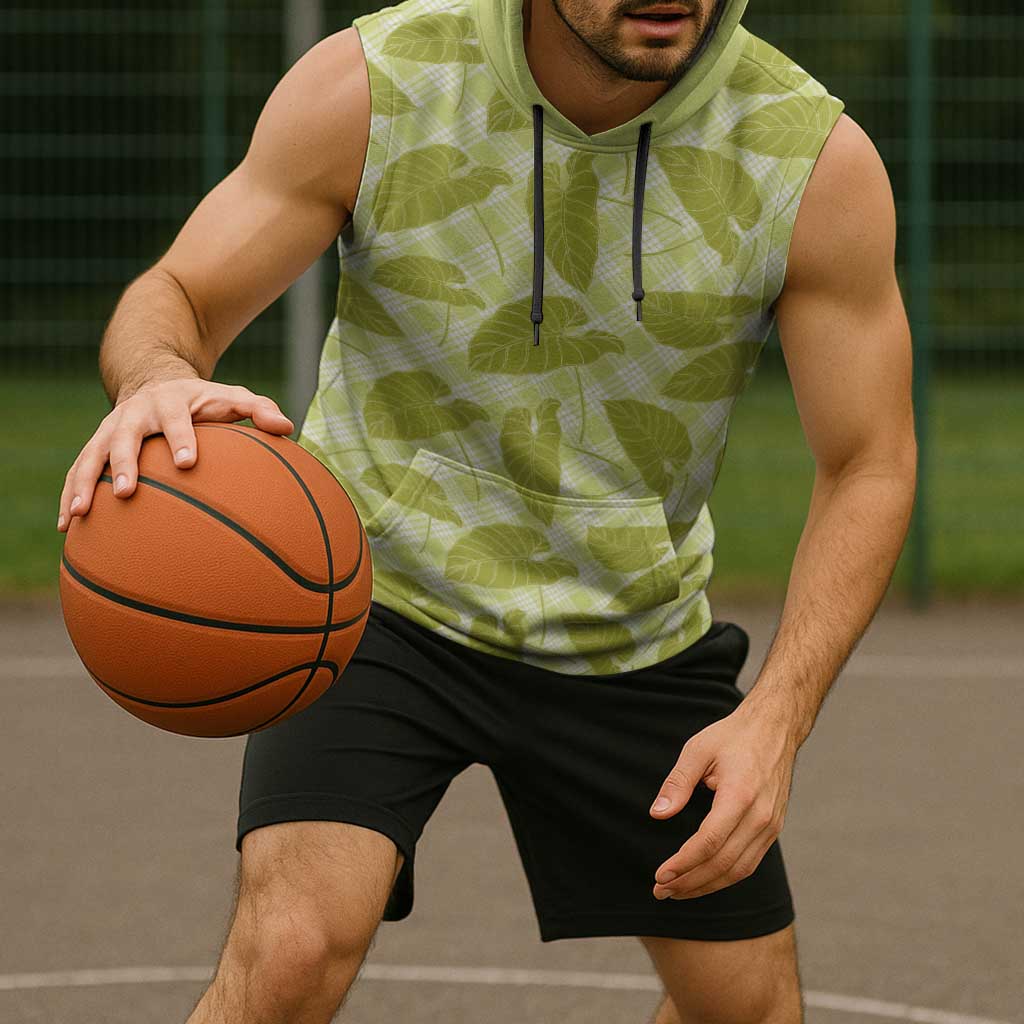 Lime Green Hawaii Kalo Palaka Motifs Sleeveless Hoodie Hawaiian Taro Leaves Elegant Vibes LT14 - Polynesian Pride