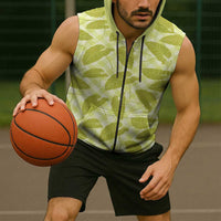 Lime Green Hawaii Kalo Palaka Motifs Sleeveless Zip Hoodie Hawaiian Taro Leaves Elegant Vibes LT14 - Polynesian Pride