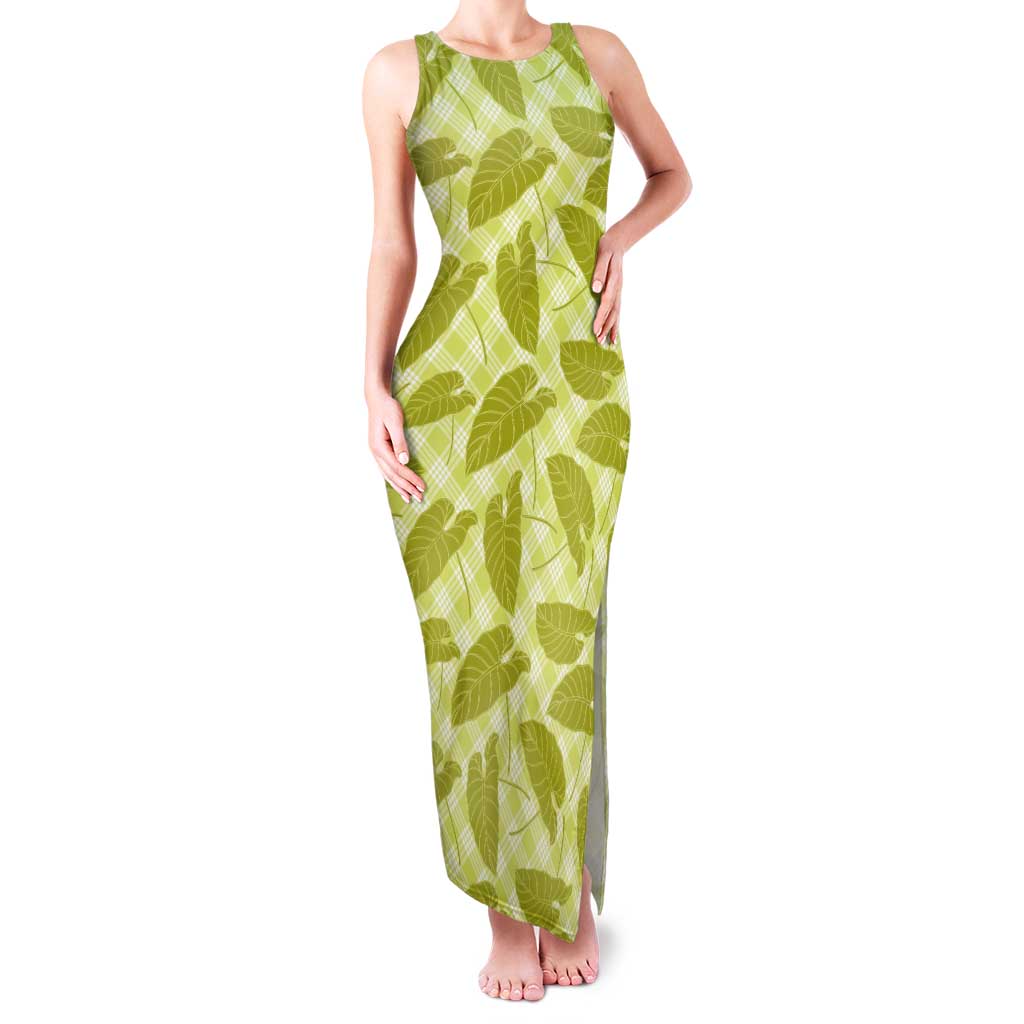 Lime Green Hawaii Kalo Palaka Motifs Tank Maxi Dress Hawaiian Taro Leaves Elegant Vibes LT14 Women Lime Green - Polynesian Pride