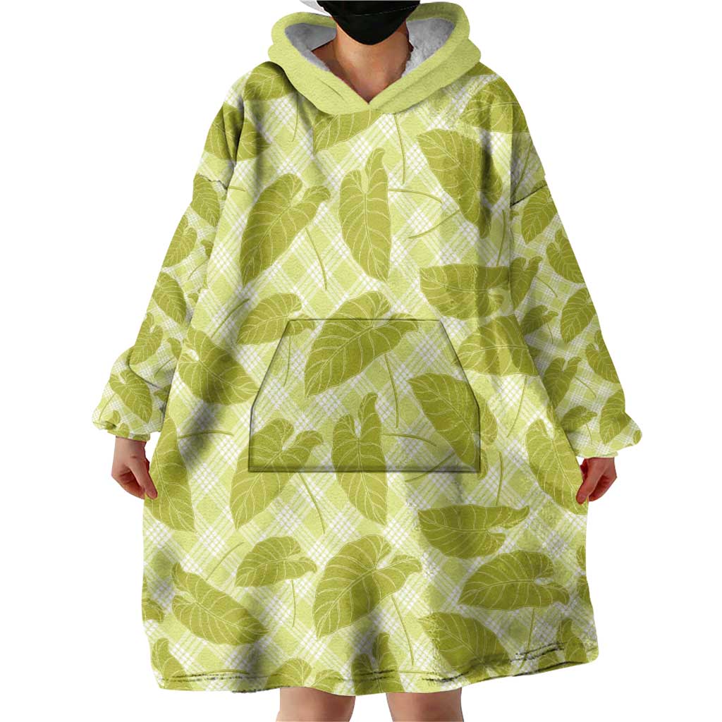 Lime Green Hawaii Kalo Palaka Motifs Wearable Blanket Hoodie Hawaiian Taro Leaves Elegant Vibes LT14 - Polynesian Pride