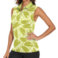 Lime Green Hawaii Kalo Palaka Motifs Women Sleeveless Polo Shirt Hawaiian Taro Leaves Elegant Vibes LT14 - Polynesian Pride
