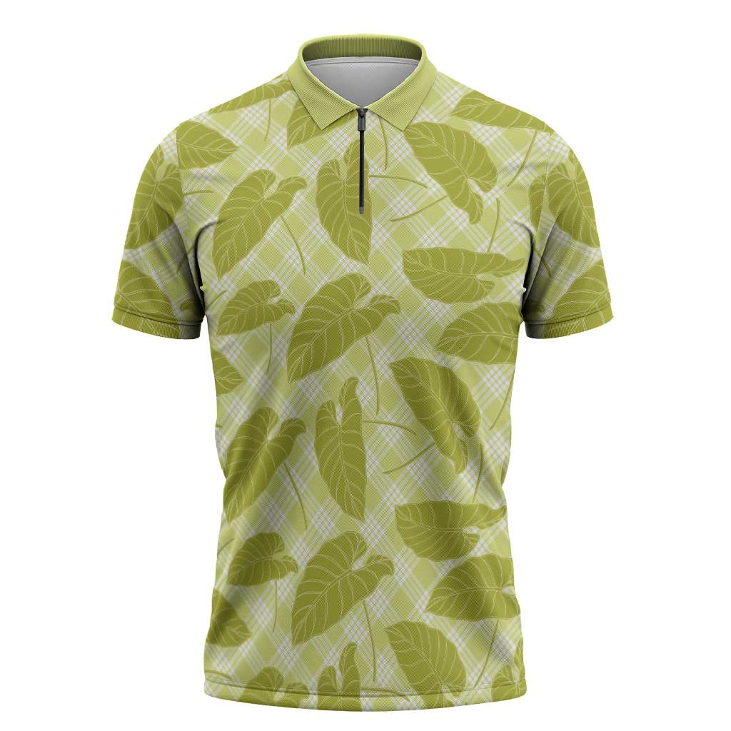 Lime Green Hawaii Kalo Palaka Motifs Zipper Polo Shirt Hawaiian Taro Leaves Elegant Vibes LT14 Lime Green - Polynesian Pride