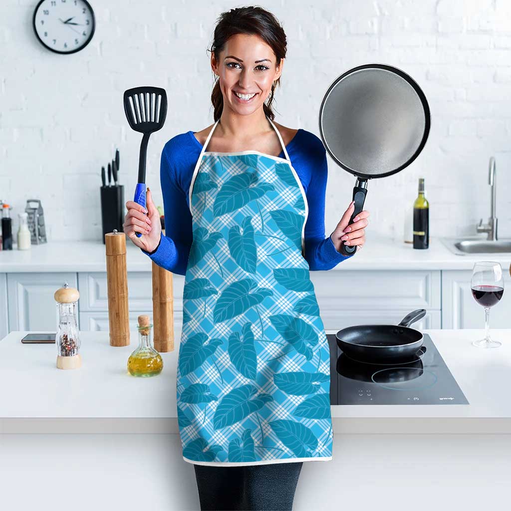 Blue Hawaii Kalo Palaka Motifs Apron Hawaiian Taro Leaves Elegant Vibes - Polynesian Pride