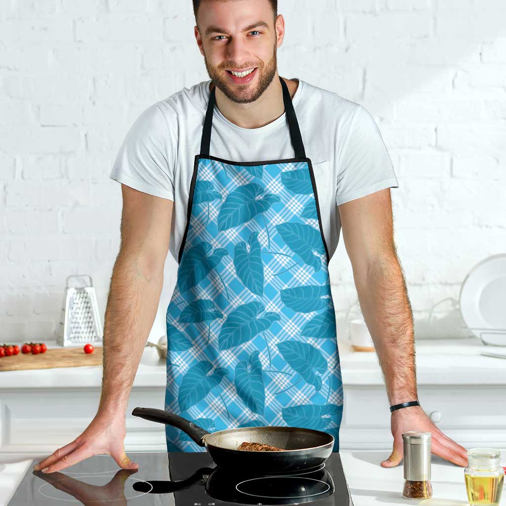 Blue Hawaii Kalo Palaka Motifs Apron Hawaiian Taro Leaves Elegant Vibes - Polynesian Pride