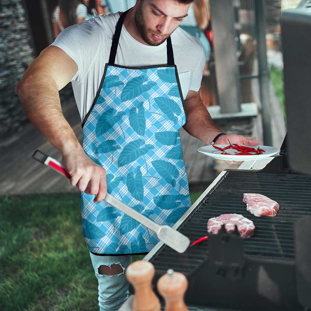 Blue Hawaii Kalo Palaka Motifs Apron Hawaiian Taro Leaves Elegant Vibes - Polynesian Pride