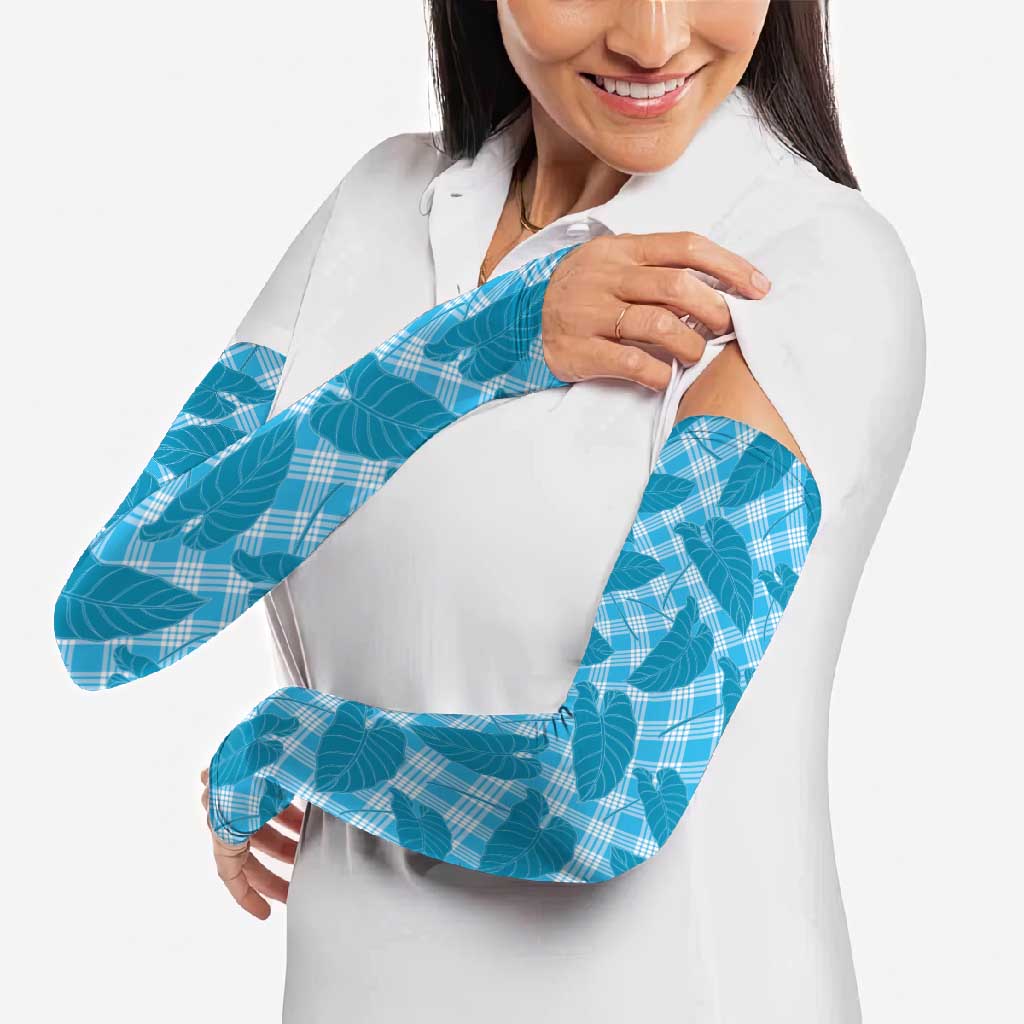 Blue Hawaii Kalo Palaka Motifs Arm Sleeves Hawaiian Taro Leaves Elegant Vibes - Polynesian Pride