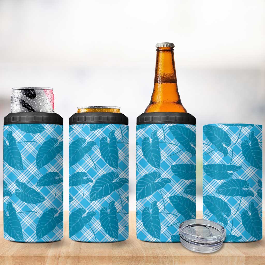 Blue Hawaii Kalo Palaka Motifs 4 in 1 Can Cooler Tumbler Hawaiian Taro Leaves Elegant Vibes LT14 - Polynesian Pride