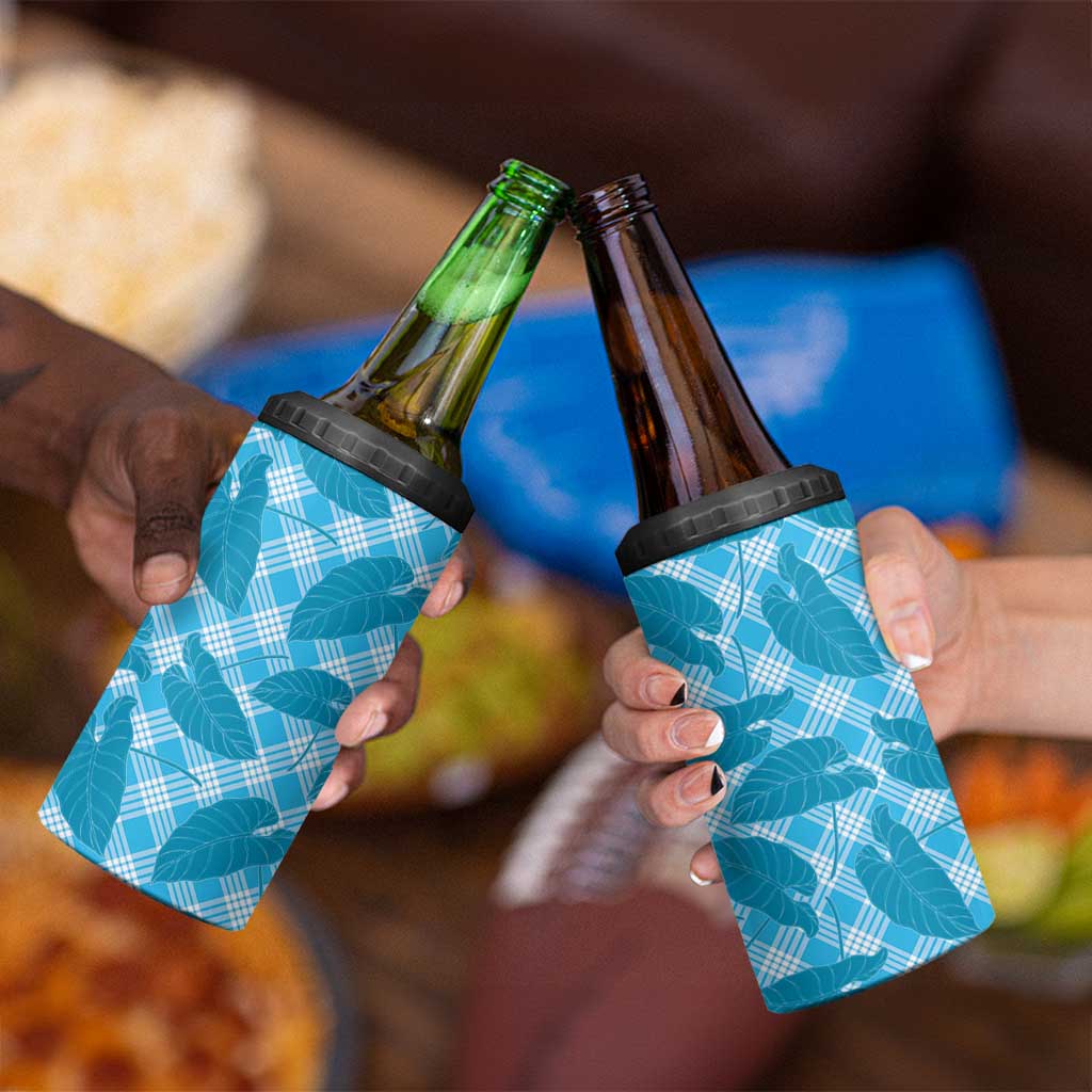 Blue Hawaii Kalo Palaka Motifs 4 in 1 Can Cooler Tumbler Hawaiian Taro Leaves Elegant Vibes LT14 - Polynesian Pride