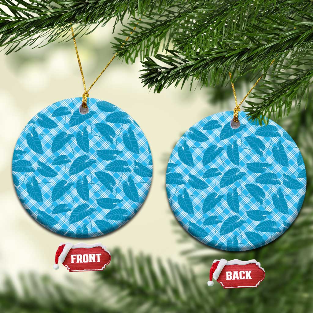 Blue Hawaii Kalo Palaka Motifs Ceramic Ornament Hawaiian Taro Leaves Elegant Vibes - Polynesian Pride