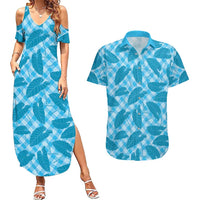 Blue Hawaii Kalo Palaka Motifs Couples Matching Summer Maxi Dress and Hawaiian Shirt Hawaiian Taro Leaves Elegant Vibes LT14 Blue - Polynesian Pride