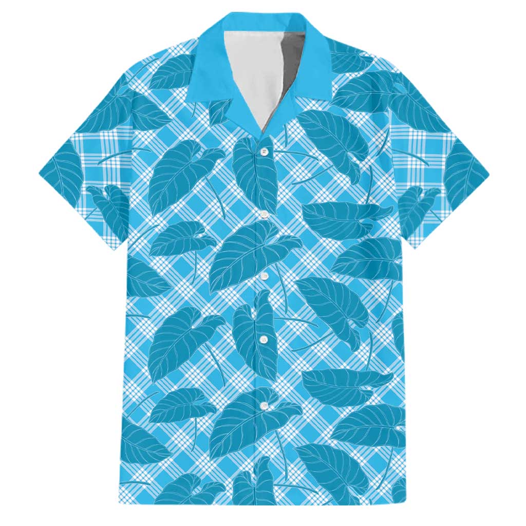 Blue Hawaii Kalo Palaka Motifs Family Matching Long Sleeve Bodycon Dress and Hawaiian Shirt Hawaiian Taro Leaves Elegant Vibes LT14 Dad's Shirt - Short Sleeve Blue - Polynesian Pride