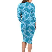 Blue Hawaii Kalo Palaka Motifs Family Matching Long Sleeve Bodycon Dress and Hawaiian Shirt Hawaiian Taro Leaves Elegant Vibes LT14 - Polynesian Pride