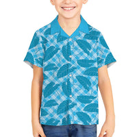 Blue Hawaii Kalo Palaka Motifs Family Matching Long Sleeve Bodycon Dress and Hawaiian Shirt Hawaiian Taro Leaves Elegant Vibes LT14 Son's Shirt Blue - Polynesian Pride