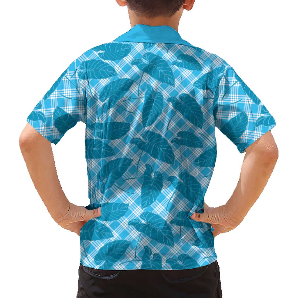 Blue Hawaii Kalo Palaka Motifs Family Matching Mermaid Dress and Hawaiian Shirt Hawaiian Taro Leaves Elegant Vibes LT14 - Polynesian Pride