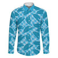 Blue Hawaii Kalo Palaka Motifs Family Matching Off Shoulder Maxi Dress and Hawaiian Shirt Hawaiian Taro Leaves Elegant Vibes LT14 Dad's Shirt - Long Sleeve Blue - Polynesian Pride