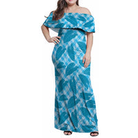 Blue Hawaii Kalo Palaka Motifs Family Matching Off Shoulder Maxi Dress and Hawaiian Shirt Hawaiian Taro Leaves Elegant Vibes LT14 Mom's Dress Blue - Polynesian Pride