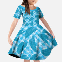Blue Hawaii Kalo Palaka Motifs Family Matching Tank Maxi Dress and Hawaiian Shirt Hawaiian Taro Leaves Elegant Vibes LT14 Daughter's Dress Blue - Polynesian Pride