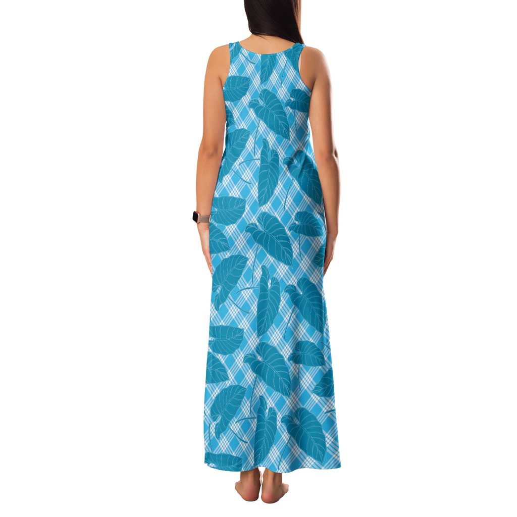 Blue Hawaii Kalo Palaka Motifs Family Matching Tank Maxi Dress and Hawaiian Shirt Hawaiian Taro Leaves Elegant Vibes LT14 - Polynesian Pride