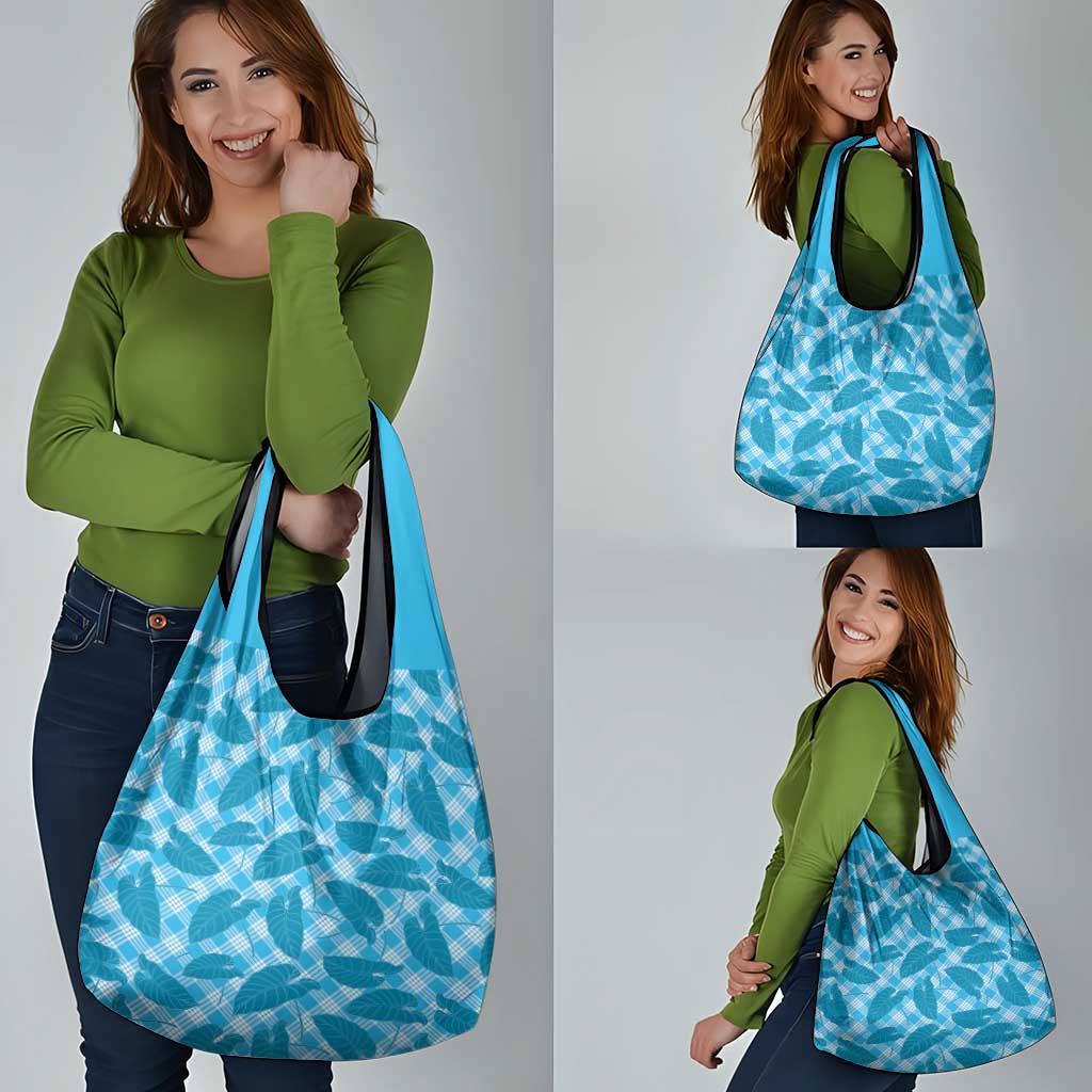 Blue Hawaii Kalo Palaka Motifs Grocery Bag Hawaiian Taro Leaves Elegant Vibes - Polynesian Pride