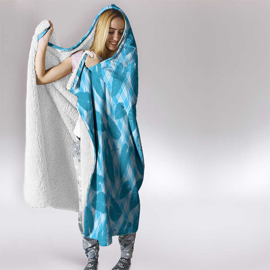 Blue Hawaii Kalo Palaka Motifs Hooded Blanket Hawaiian Taro Leaves Elegant Vibes - Polynesian Pride