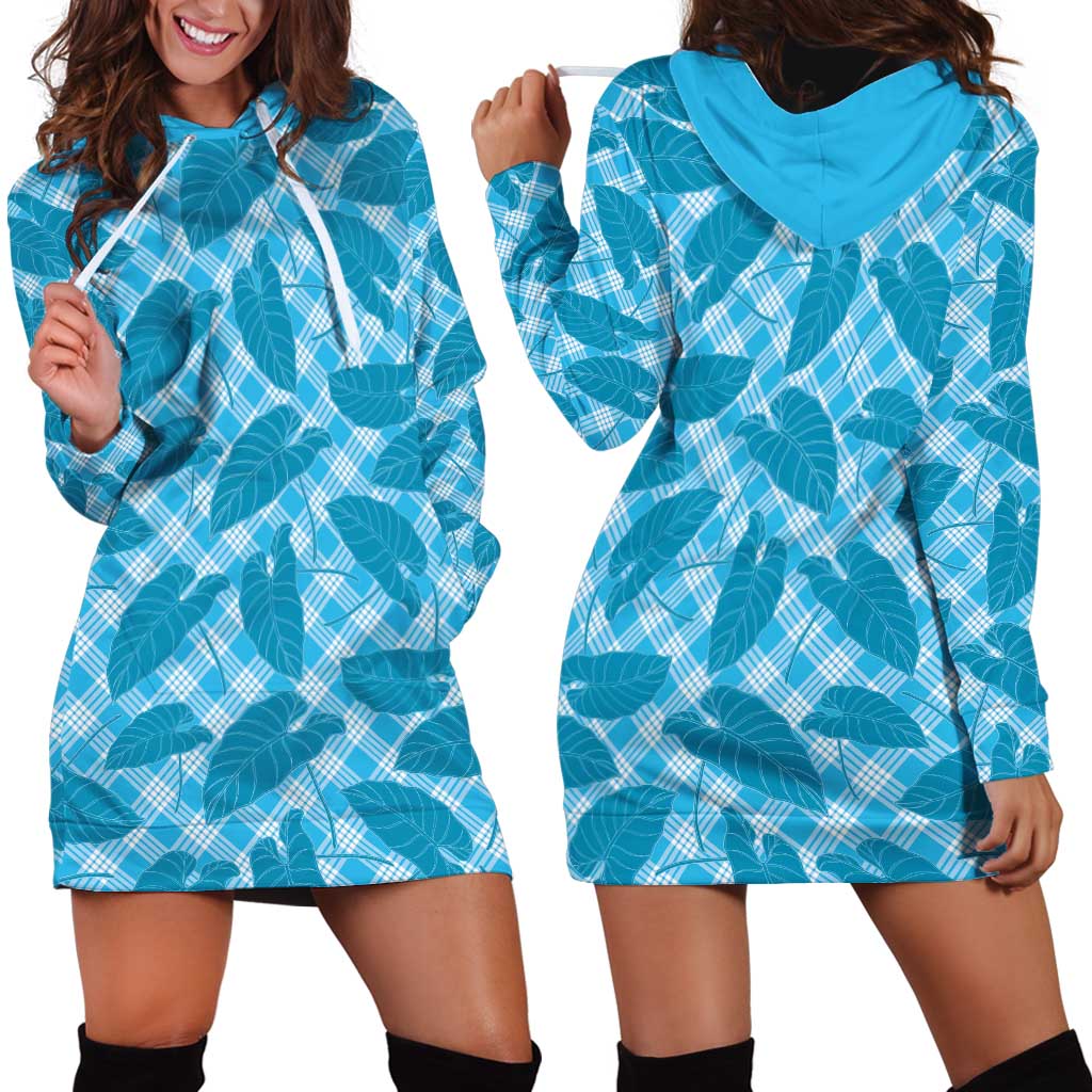 Blue Hawaii Kalo Palaka Motifs Hoodie Dress Hawaiian Taro Leaves Elegant Vibes LT14 - Polynesian Pride
