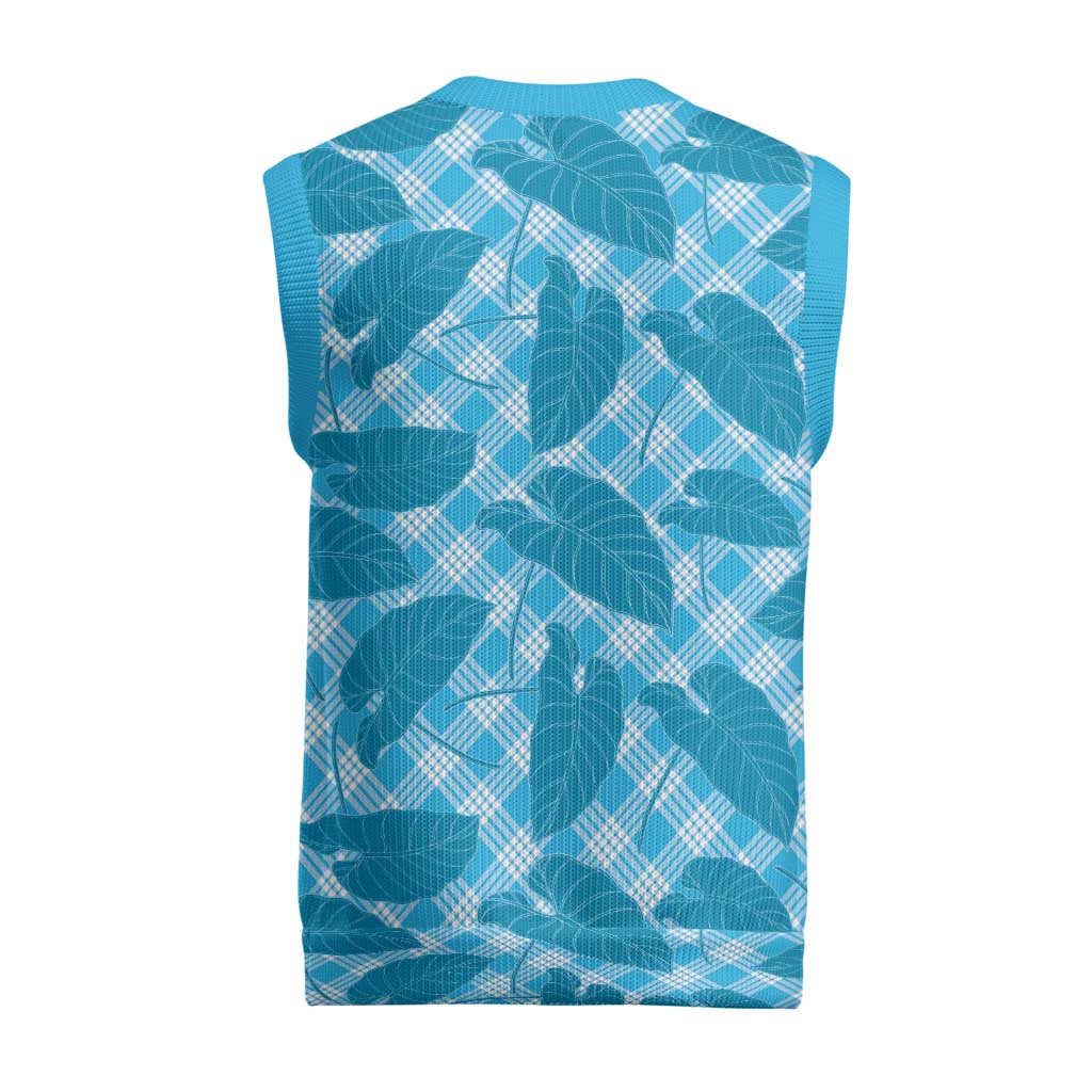 Blue Hawaii Kalo Palaka Motifs Christmas Knitted V-Neck Vest Hawaiian Taro Leaves Elegant Vibes LT14 - Polynesian Pride