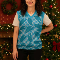 Blue Hawaii Kalo Palaka Motifs Christmas Knitted V-Neck Vest Hawaiian Taro Leaves Elegant Vibes LT14 - Polynesian Pride