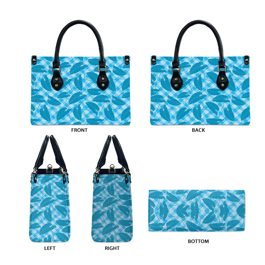 Blue Hawaii Kalo Palaka Motifs Leather Bag Hawaiian Taro Leaves Elegant Vibes LT14 - Polynesian Pride
