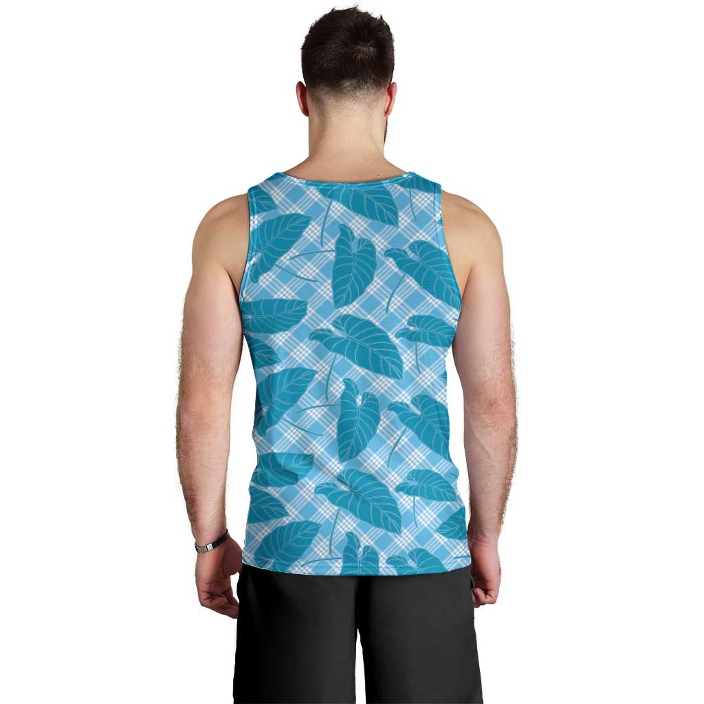 Blue Hawaii Kalo Palaka Motifs Men Tank Top Hawaiian Taro Leaves Elegant Vibes - Polynesian Pride