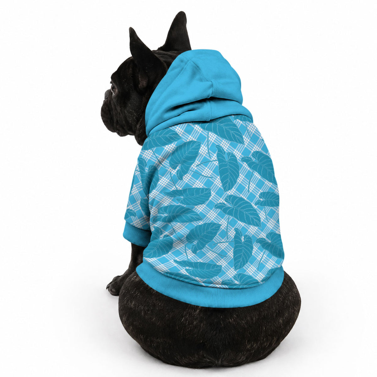 Blue Hawaii Kalo Palaka Motifs Pet Hoodie Hawaiian Taro Leaves Elegant Vibes