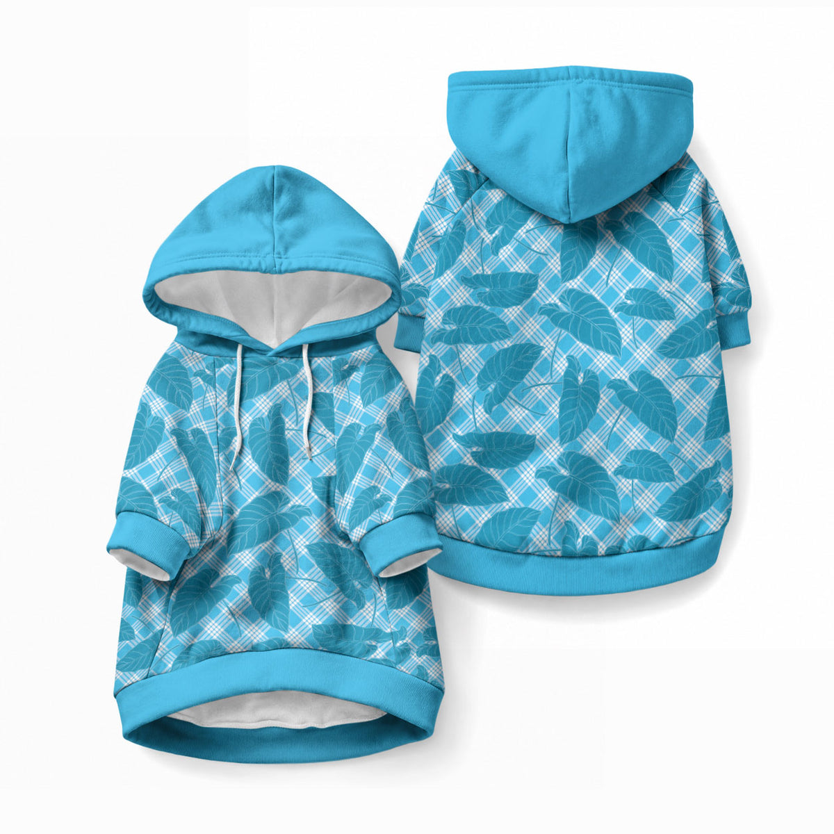 Blue Hawaii Kalo Palaka Motifs Pet Hoodie Hawaiian Taro Leaves Elegant Vibes