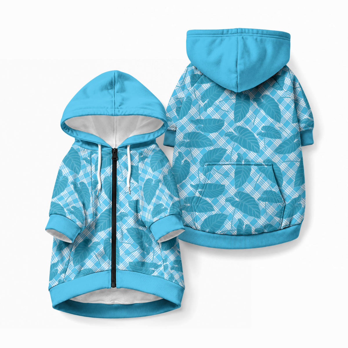 Blue Hawaii Kalo Palaka Motifs Pet Hoodie Hawaiian Taro Leaves Elegant Vibes