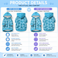 Blue Hawaii Kalo Palaka Motifs Pet Hoodie Hawaiian Taro Leaves Elegant Vibes